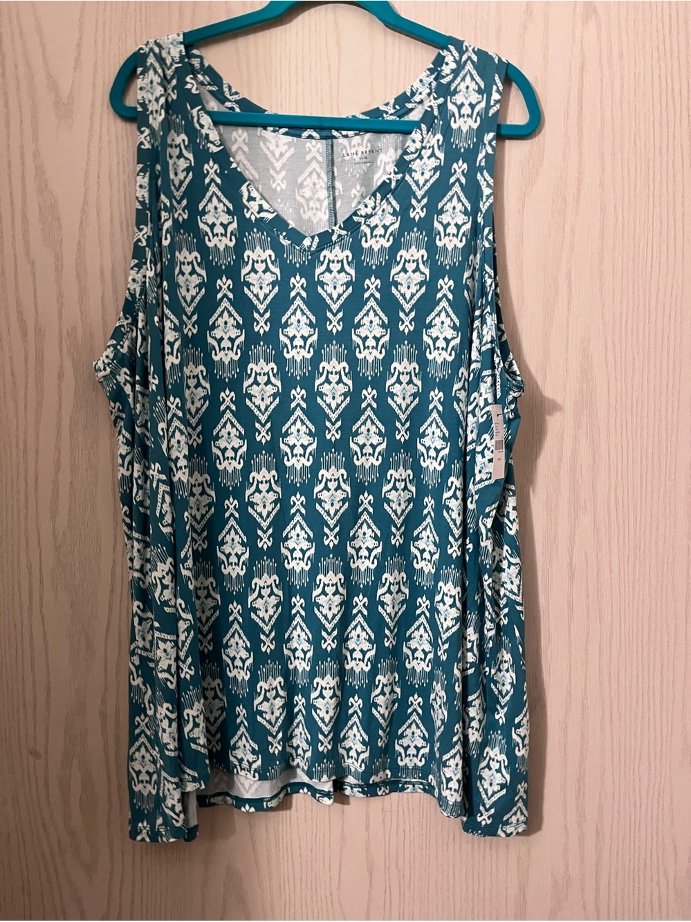 Lane Bryant Teal and White Sleeveless Printed Tank